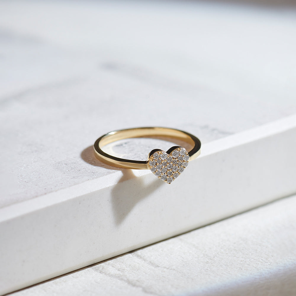 Heart Pave Diamond Ring, 14K Solid Gold, 1/6 ct Lab Grown Diamond-1