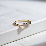 Heart Pave Diamond Ring, 14K Solid Gold, 1/6 ct Lab Grown Diamond-1