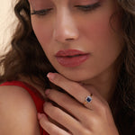 Created Blue Sapphire & Diamond Ring, 14K Gold Vermeil, 1/8 ct Lab Grown Diamond-6