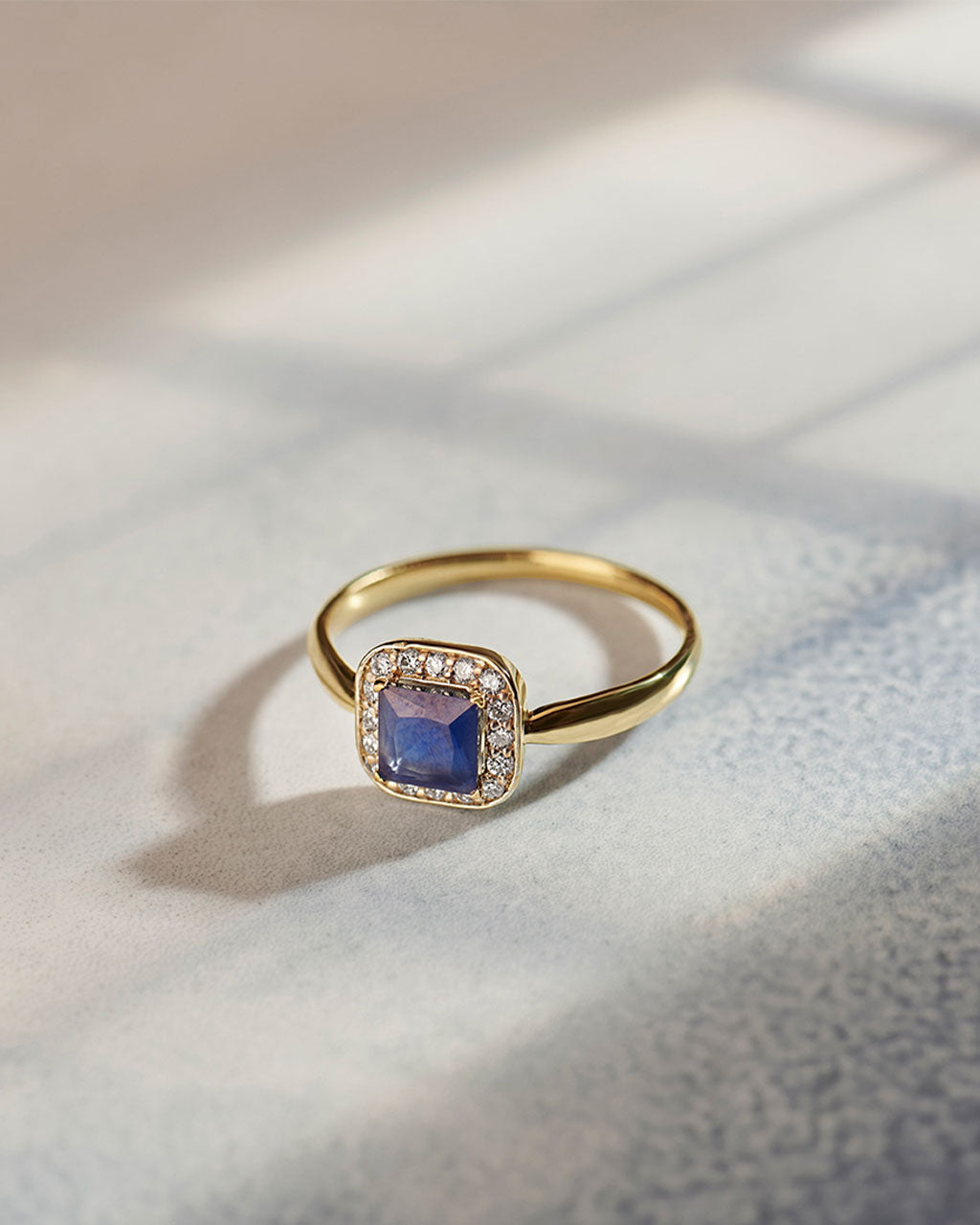 Created Blue Sapphire & Diamond Ring, 14K Gold Vermeil, 1/8 ct Lab Grown Diamond-7
