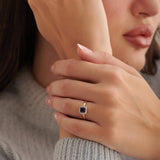 Created Blue Sapphire & Diamond Ring, 14K Solid Gold, 1/8 ct Lab Grown Diamond-3