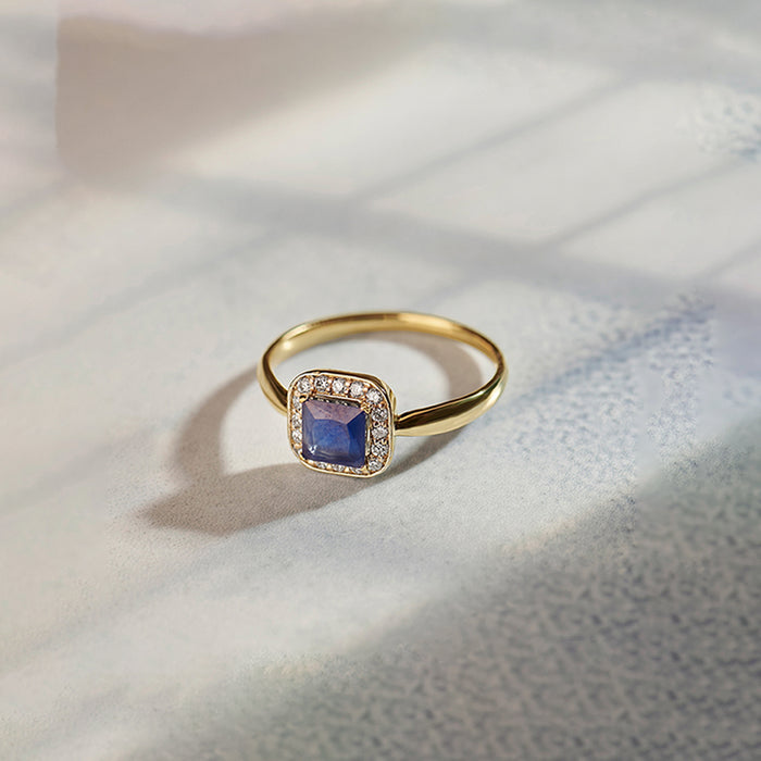 Created Blue Sapphire & Diamond Ring, 14K Gold Vermeil, 1/8 ct Lab Grown Diamond-1
