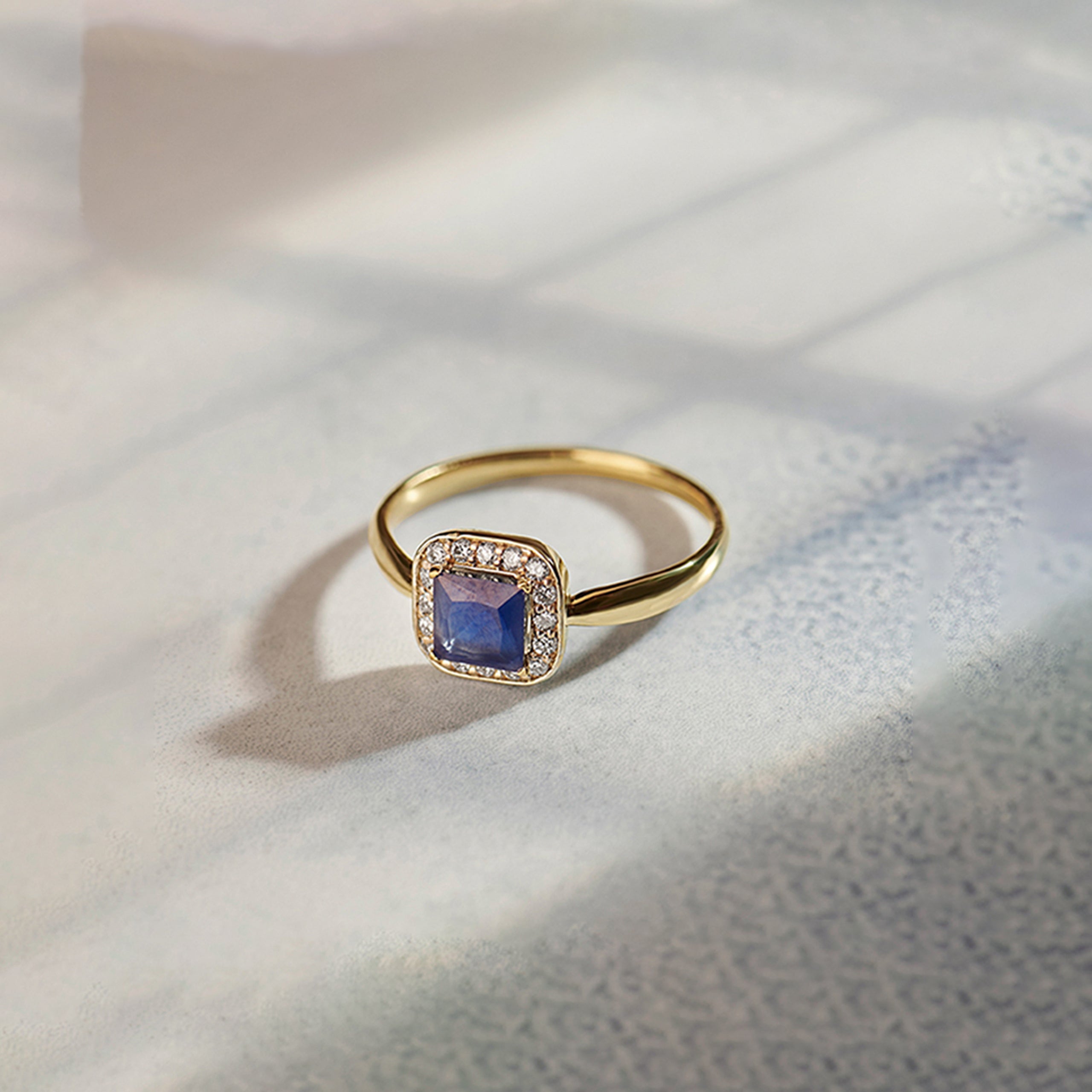 Created Blue Sapphire & Diamond Ring, 14K Gold Vermeil, 1/8 ct Lab Grown Diamond-1