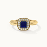 Created Blue Sapphire & Diamond Ring, 14K Gold Vermeil, 1/8 ct Lab Grown Diamond-5