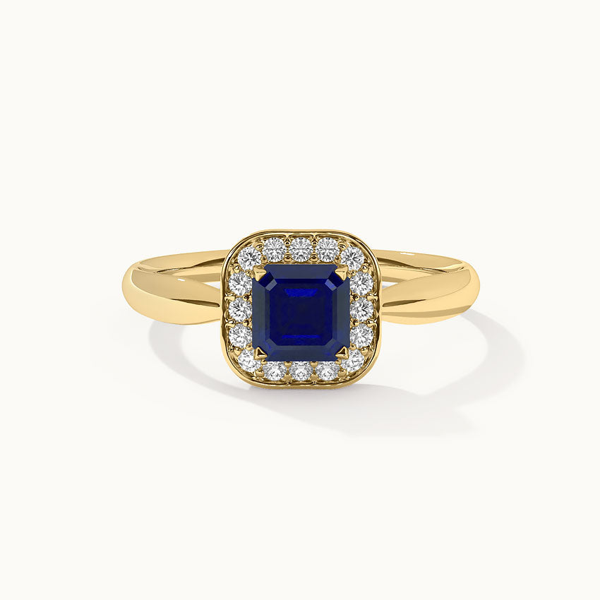 Created Blue Sapphire & Diamond Ring, 14K Gold Vermeil, 1/8 ct Lab Grown Diamond-5