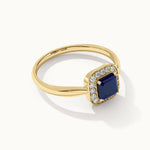 Created Blue Sapphire & Diamond Ring, 14K Gold Vermeil, 1/8 ct Lab Grown Diamond-9