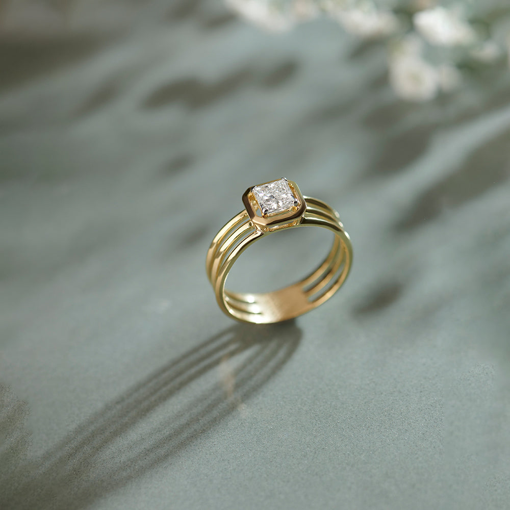 Cushion Solitaire Ring, 14K Gold Vermeil, 5/8 ct Lab Grown Diamond-1