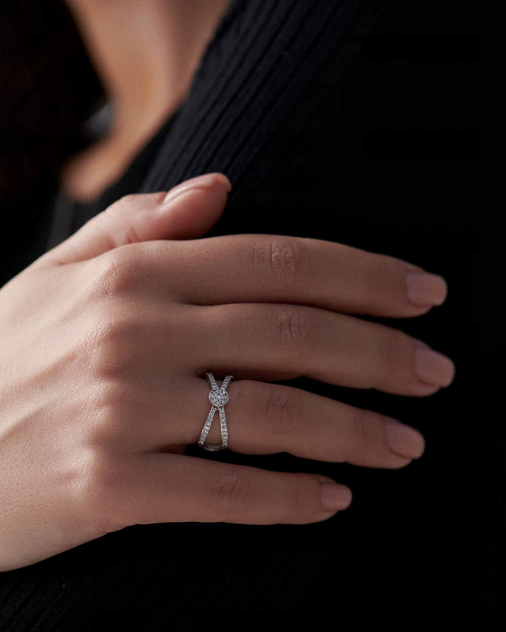 Wide Criss Cross Diamond Ring, Sterling Silver, 1/3 ct Lab Grown Diamond-5