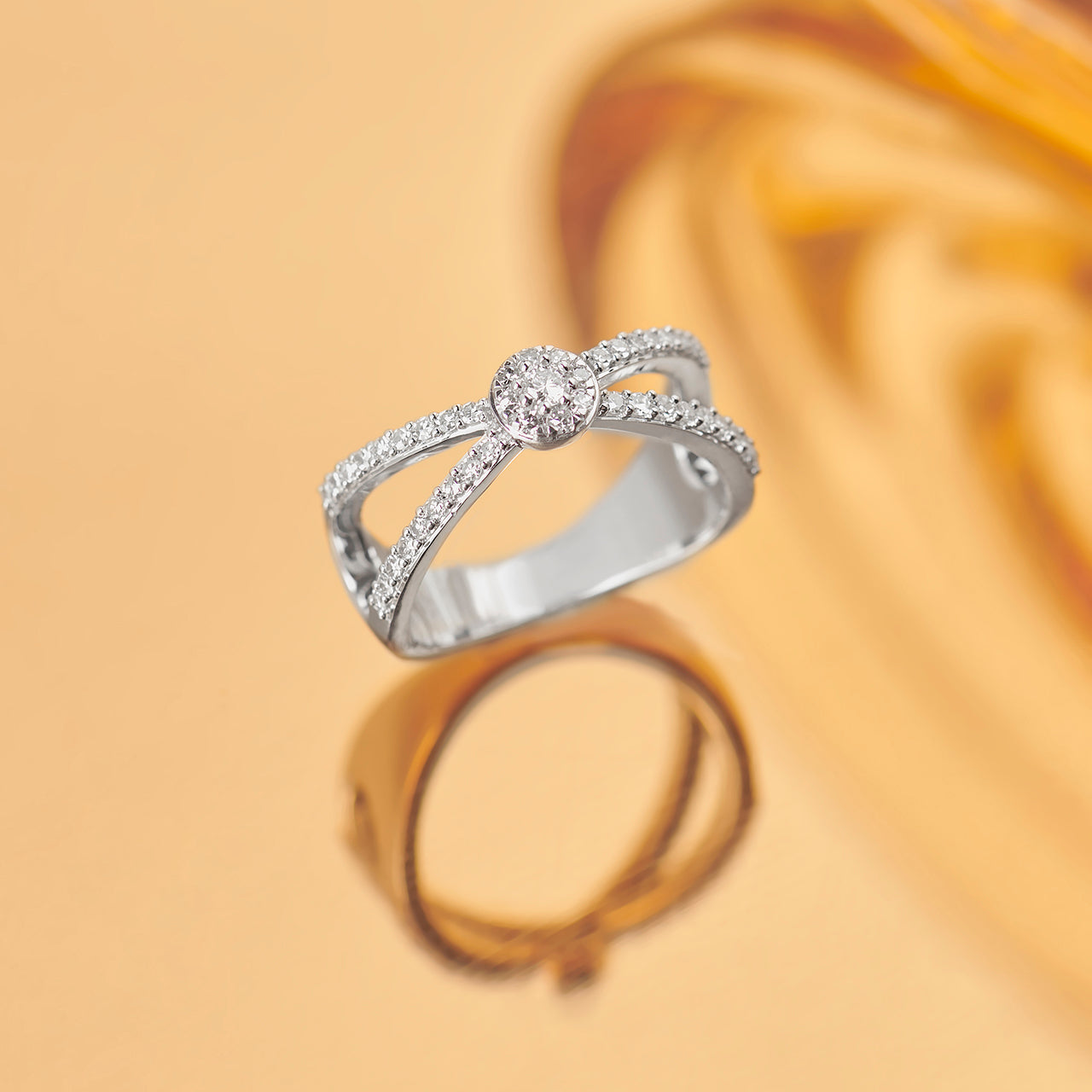 Wide Criss Cross Diamond Ring, 14K Solid Gold, 1/3 ct Lab Grown Diamond-1