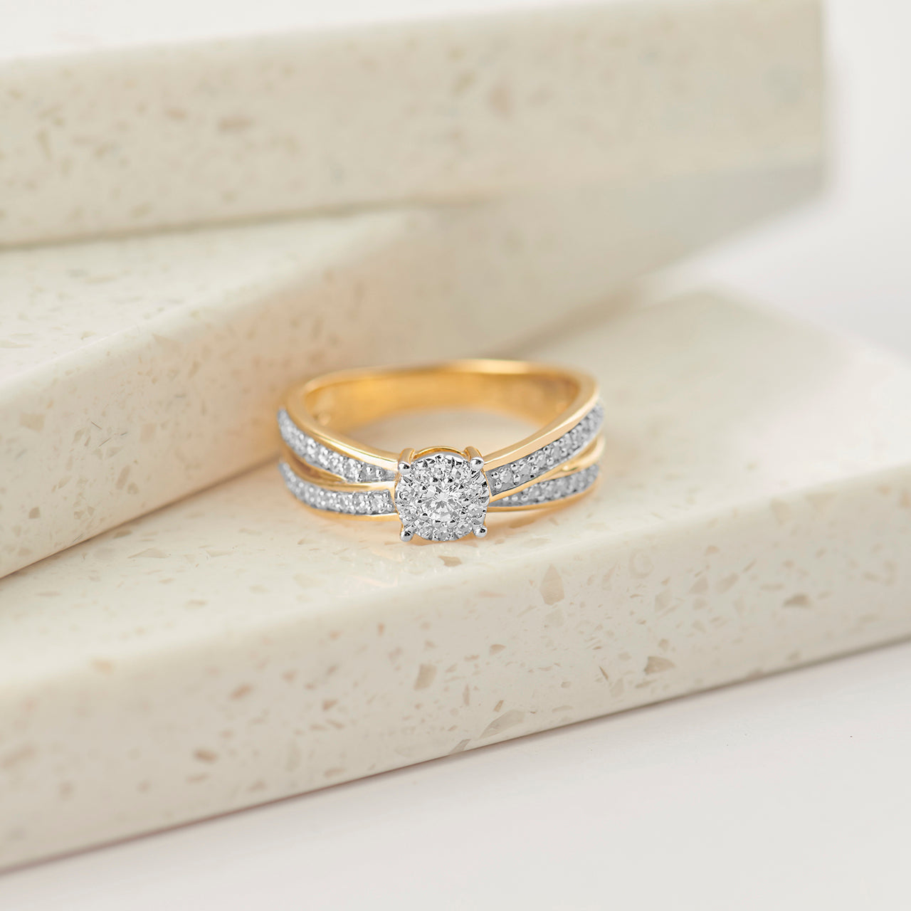 Round Cluster Criss Cross Diamond Ring, 14K Solid Gold, 1/3 ct Lab Grown Diamond-1