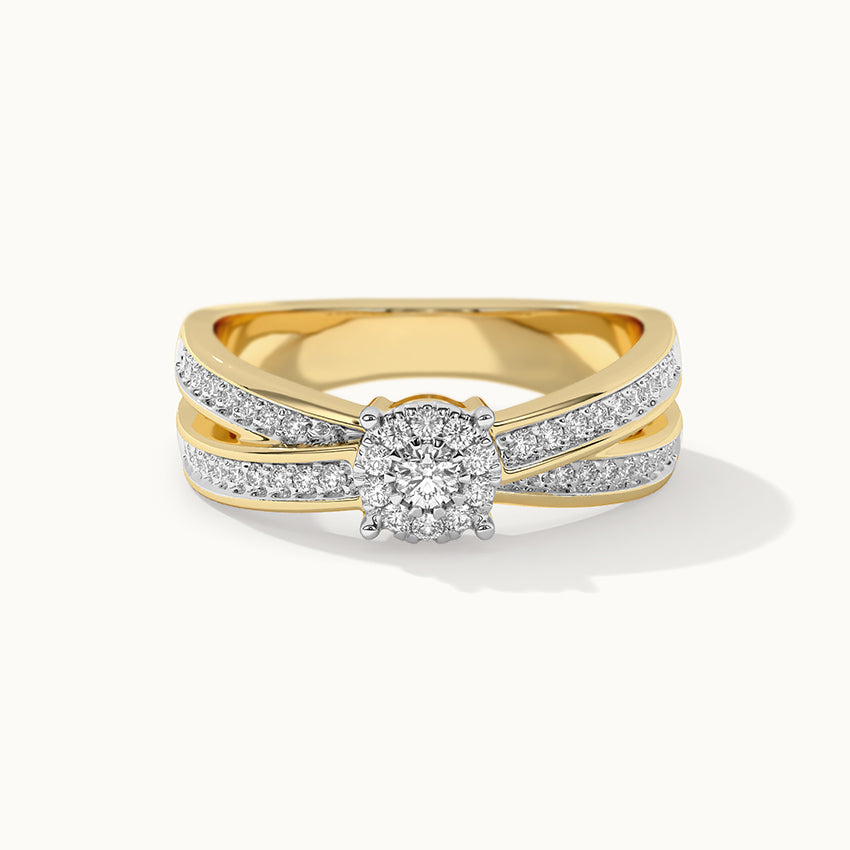 Round Cluster Criss Cross Diamond Ring, 14K Solid Gold, 1/3 ct Lab Grown Diamond-3