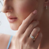 Three Stone Criss Cross Diamond Ring, 14K Solid Gold, 5/8 ct Lab Grown Diamond-1