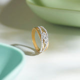 Three Stone Criss Cross Diamond Ring, 14K Solid Gold, 5/8 ct Lab Grown Diamond-2