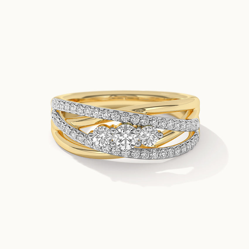 Three Stone Criss Cross Diamond Ring, 14K Solid Gold, 5/8 ct Lab Grown Diamond-4