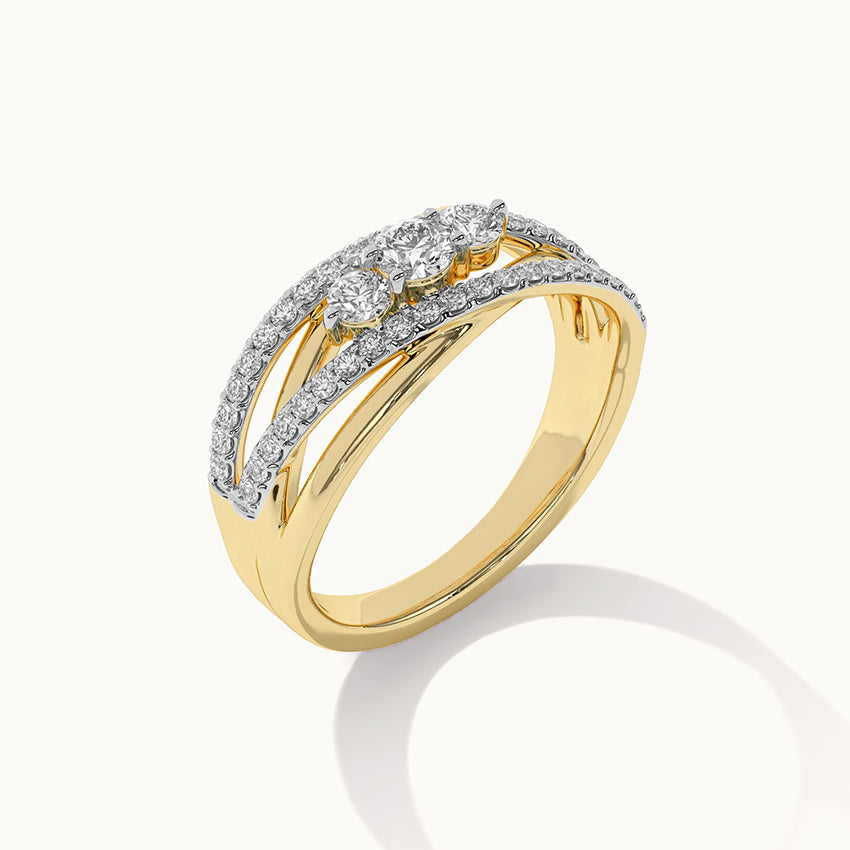 Three Stone Criss Cross Diamond Ring, 14K Gold Vermeil, 5/8 ct Lab Grown Diamond-6