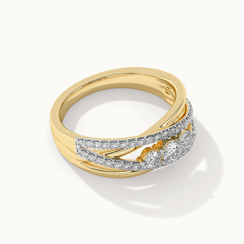 Three Stone Criss Cross Diamond Ring, 14K Solid Gold, 5/8 ct Lab Grown Diamond-7