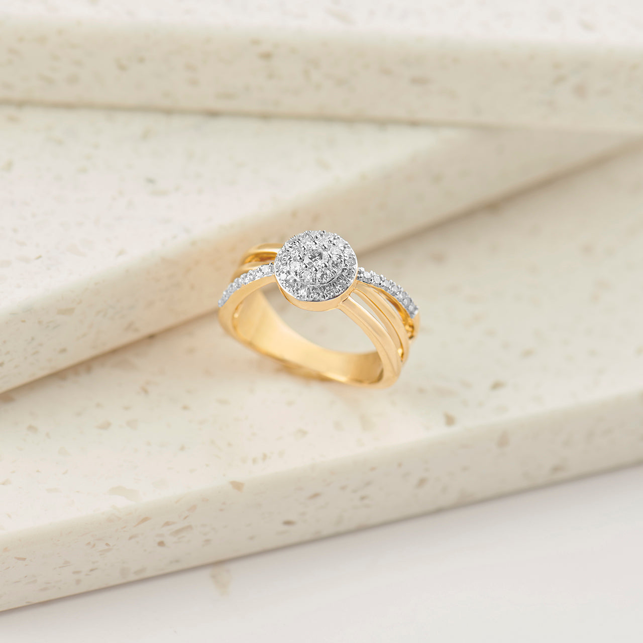 Triple Row Halo Cluster Diamond Ring, 14K Gold Vermeil, 3/8 ct Lab Grown Diamond-1