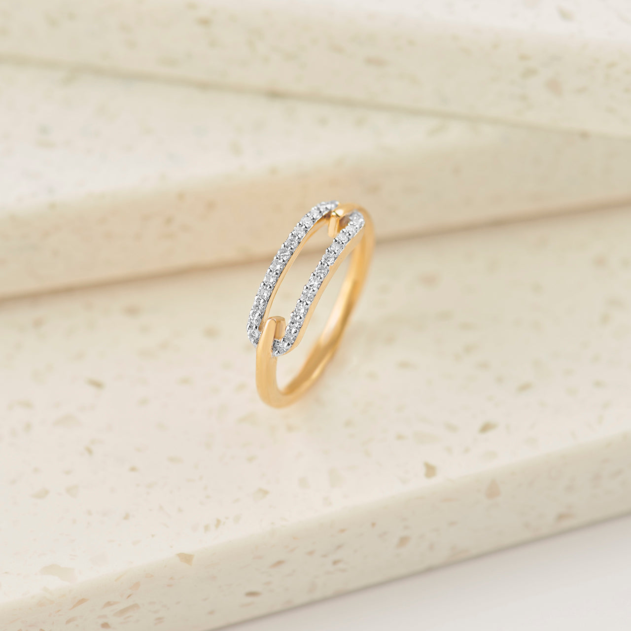 Pave Diamond Paperclip Ring, 14K Gold Vermeil, 1/6 ct Lab Grown Diamond-1