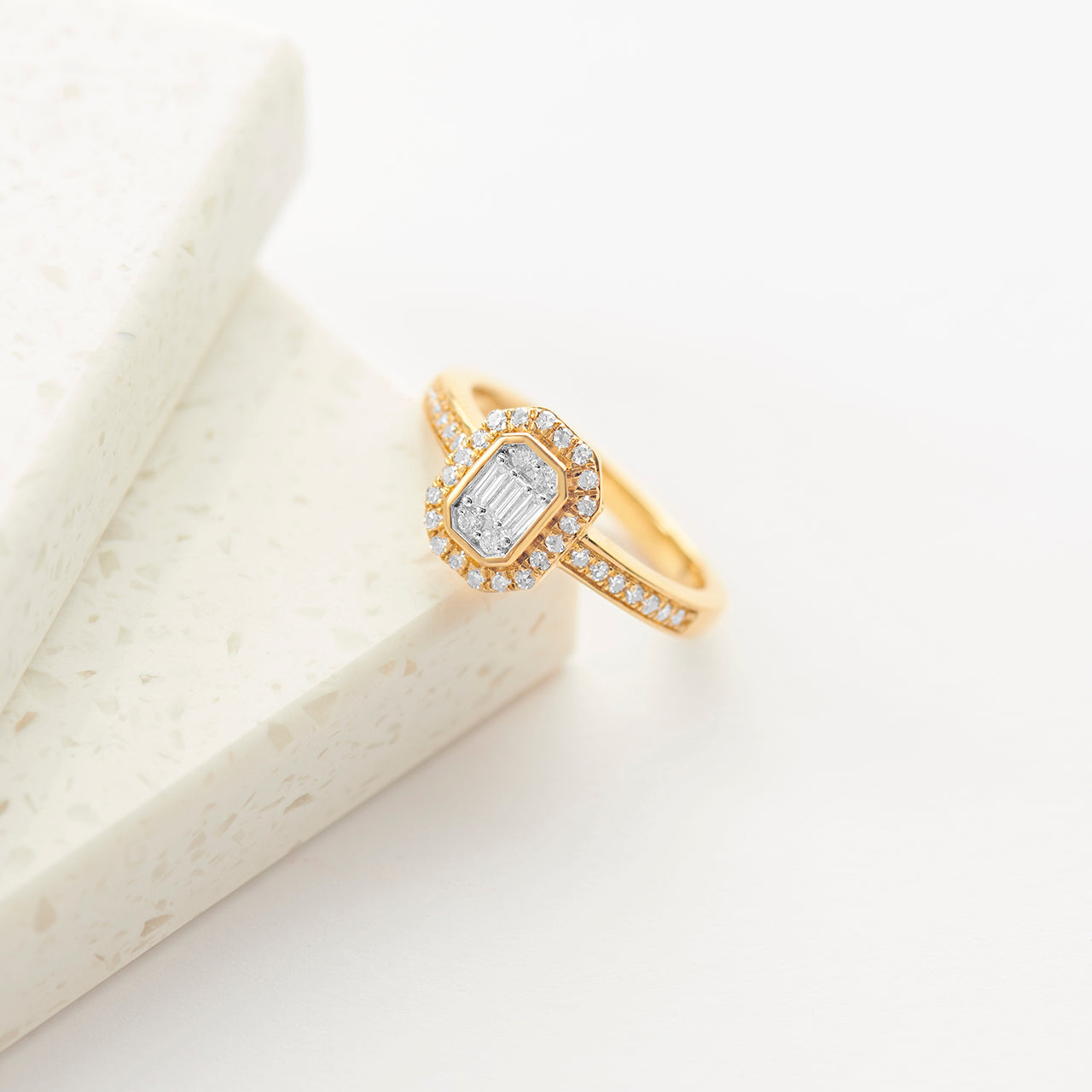Emerald Halo Diamond Ring, 14K Gold Vermeil, 1/3 ct Lab Grown Diamond-1