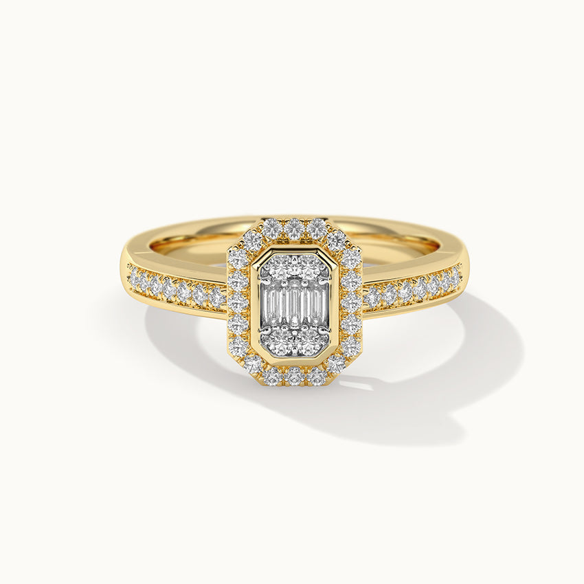 Emerald Halo Diamond Ring, 14K Solid Gold, 1/3 ct Lab Grown Diamond-3