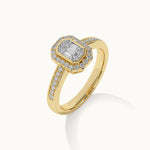 Emerald Halo Diamond Ring, 14K Solid Gold, 1/3 ct Lab Grown Diamond-5