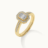 Emerald Halo Diamond Ring, 14K Solid Gold, 1/3 ct Lab Grown Diamond-5