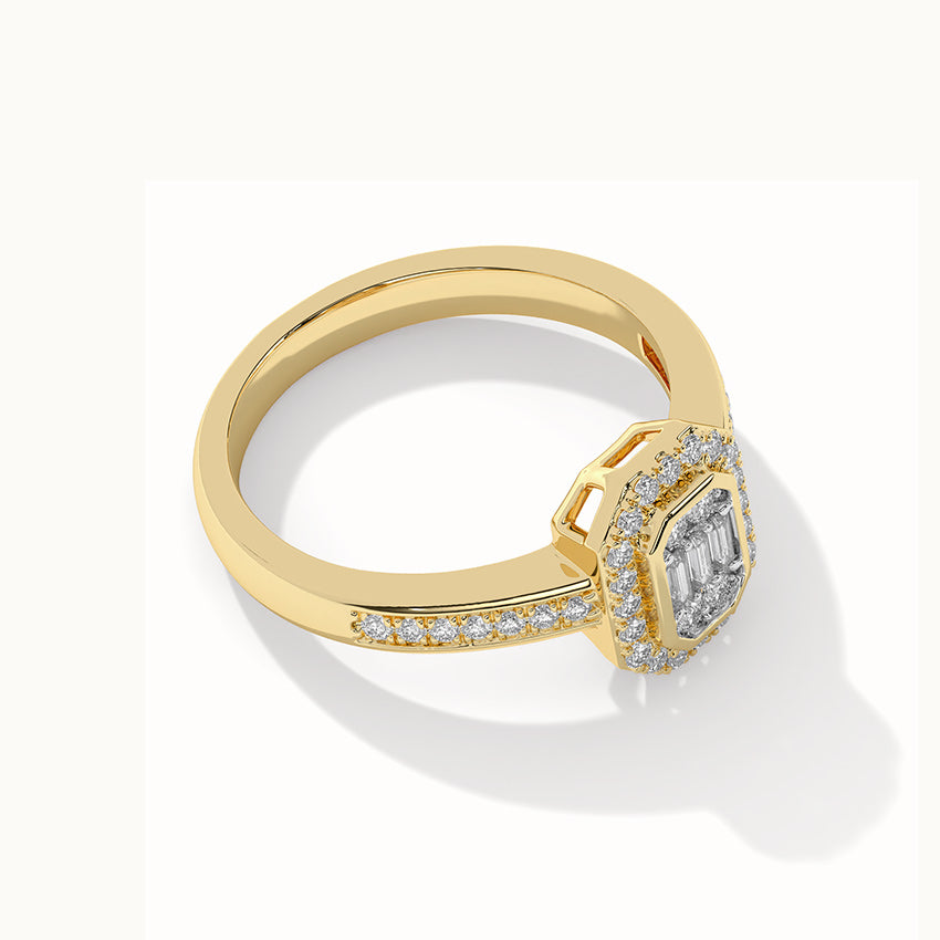 Emerald Halo Diamond Ring, 14K Solid Gold, 1/3 ct Lab Grown Diamond-6