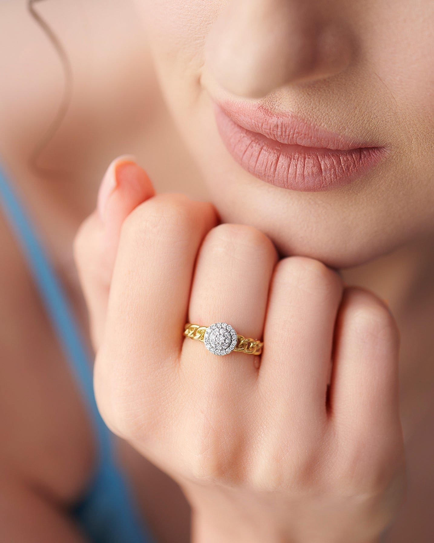 Halo Cluster Chain Link Diamond Ring, 14K Solid Gold, 1/5 ct Lab Grown Diamond-5