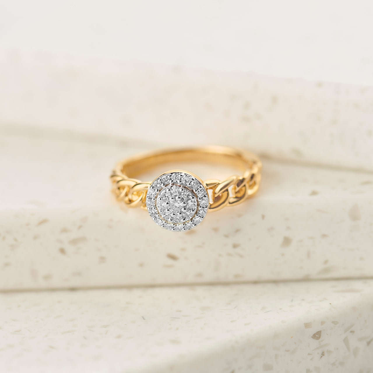 Halo Cluster Chain Link Diamond Ring, 14K Solid Gold, 1/5 ct Lab Grown Diamond-1
