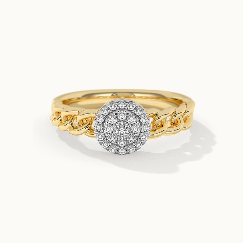 Halo Cluster Chain Link Diamond Ring