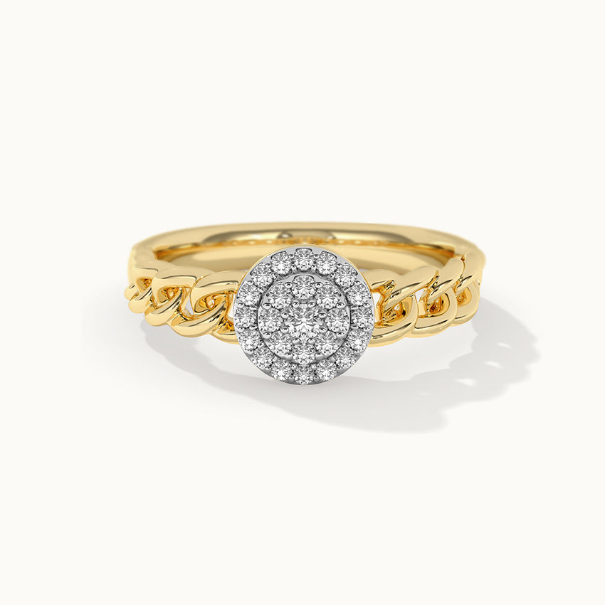 Halo Cluster Chain Link Diamond Ring, 14K Solid Gold, 1/5 ct Lab Grown Diamond-3