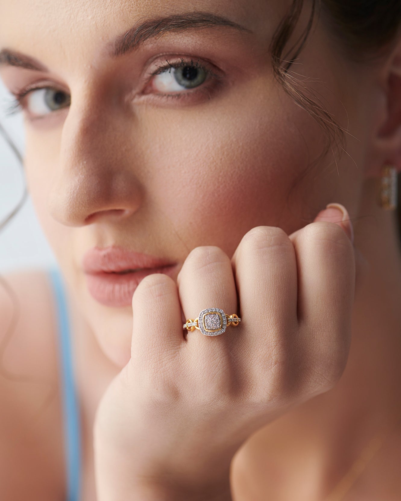 Square Chain Link Diamond Ring, 14K Solid Gold, 3/8 ct Lab Grown Diamond-5