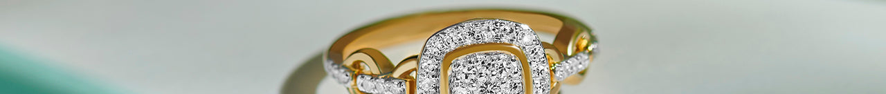 Square Chain Link Diamond Ring, 14K Gold Vermeil, 3/8 ct Lab Grown Diamond-1