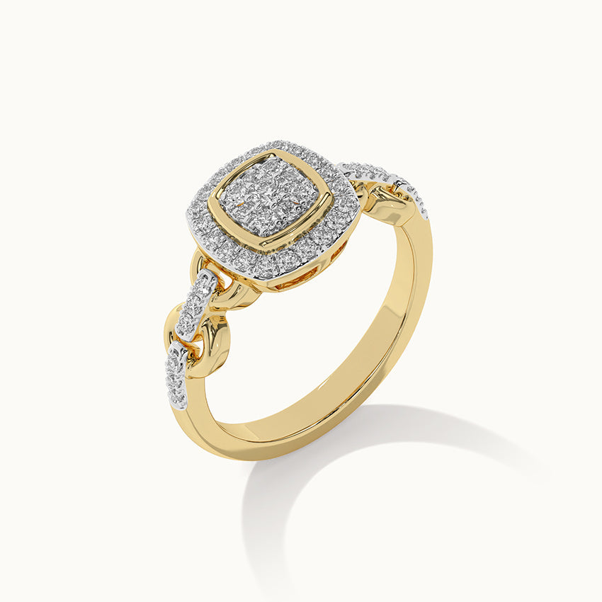 Square Chain Link Diamond Ring, 14K Gold Vermeil, 3/8 ct Lab Grown Diamond-6