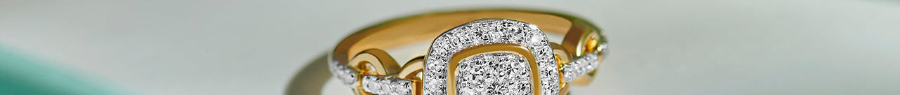 Square Chain Link Diamond Ring, 14K Gold Vermeil, 3/8 ct Lab Grown Diamond-1