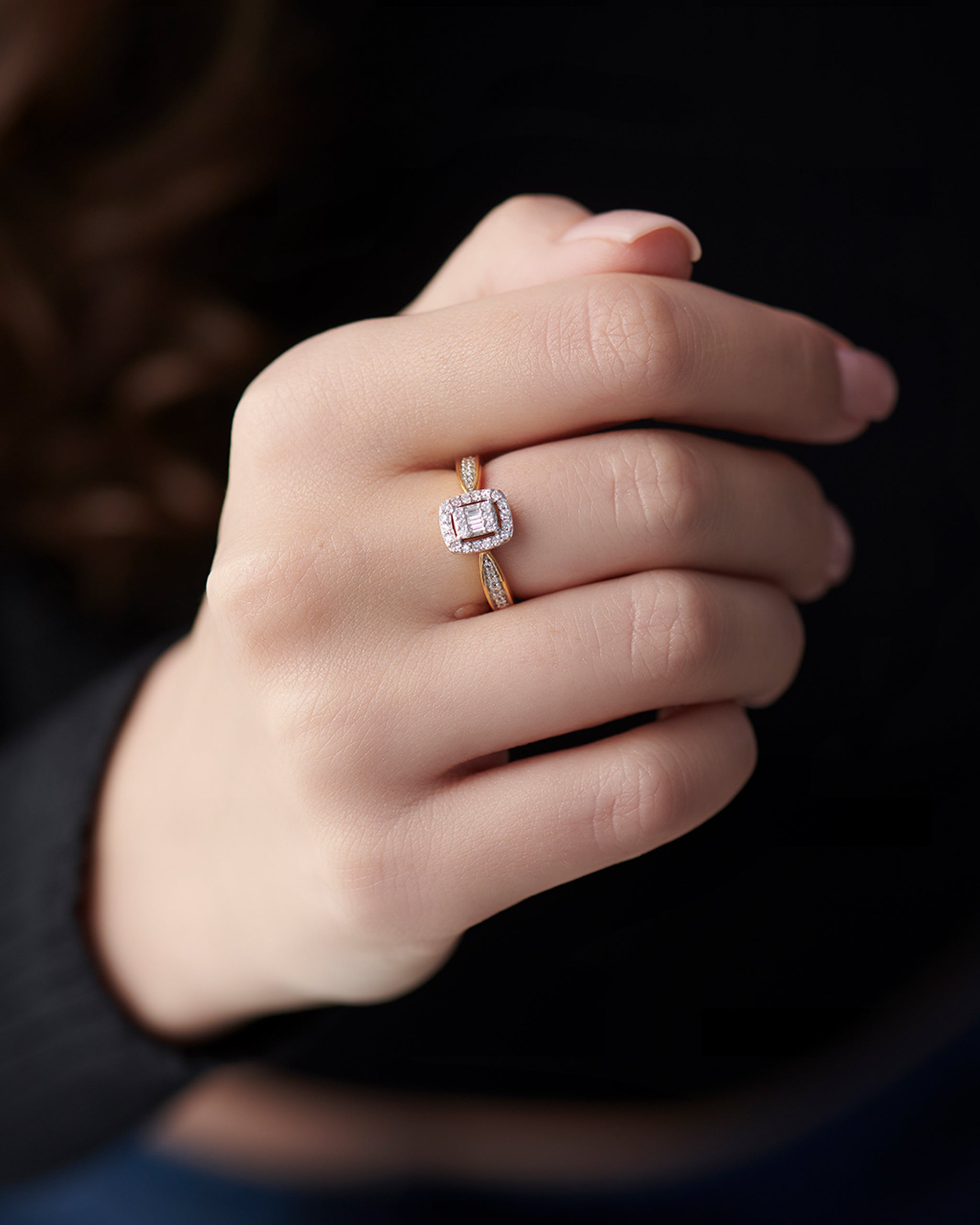 Rectangle Halo Diamond Ring, 14K Solid Gold, 1/3 ct Lab Grown Diamond-5