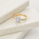 Rectangle Halo Diamond Ring, 14K Gold Vermeil, 1/3 ct Lab Grown Diamond-1