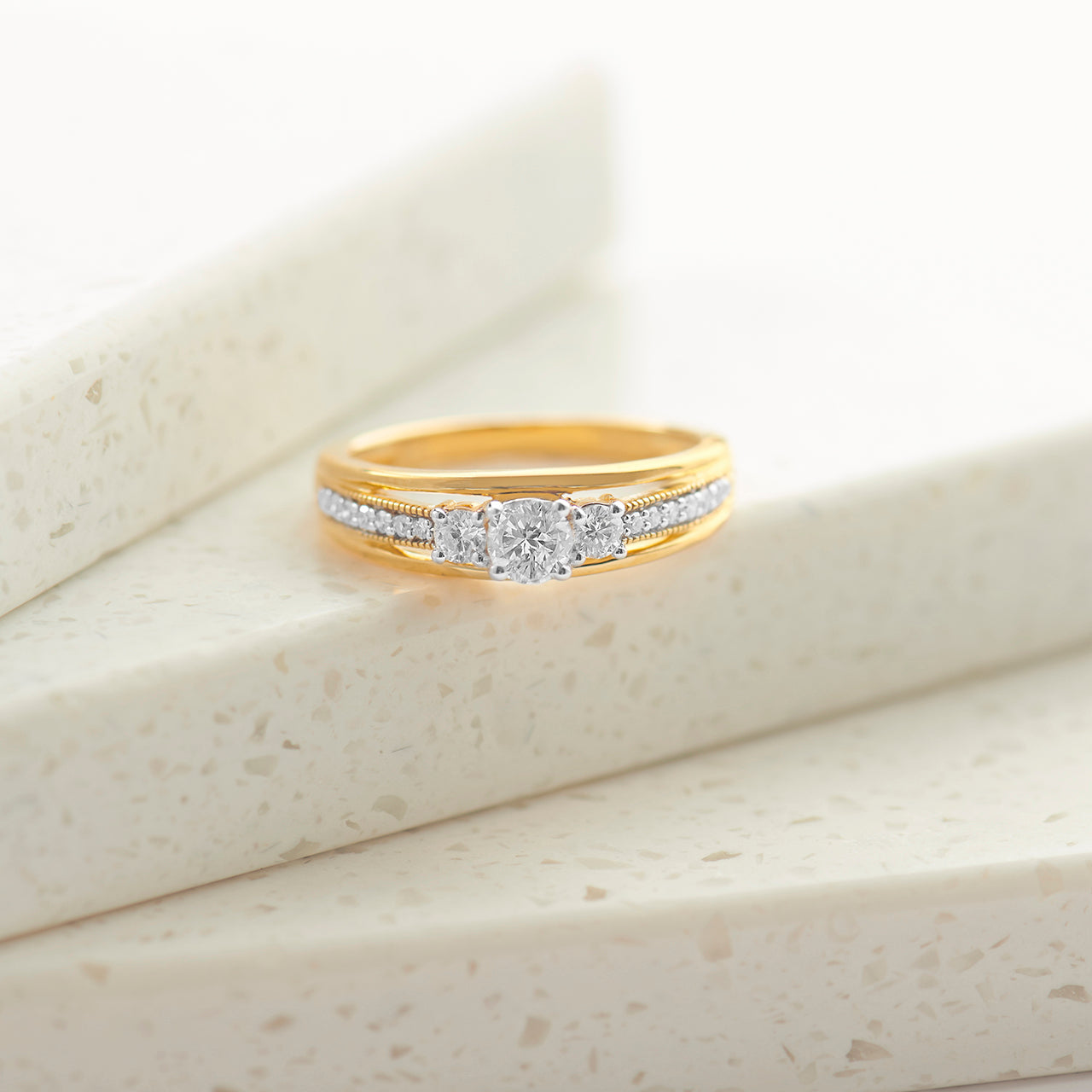 Tri Stone Diamond Ring, 14K Gold Vermeil, 1/2 ct Lab Grown Diamond-1