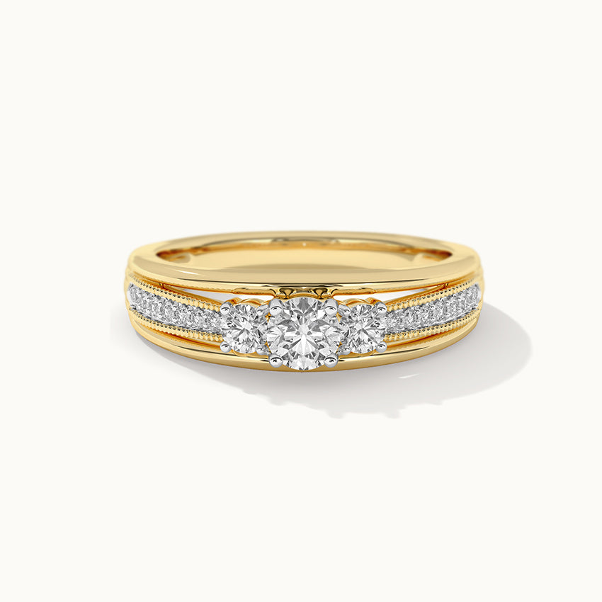 Tri Stone Diamond Ring, 14K Solid Gold, 1/2 ct Lab Grown Diamond-3