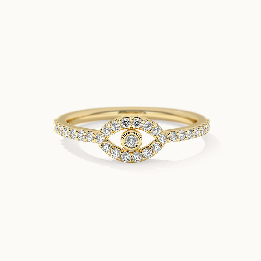 Evil Eye Diamond Ring, 14K Gold Vermeil, 1/4 ct Lab Grown Diamond-3