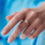 Round Halo Diamond Ring, 14K Solid Gold, 1/4 ct Lab Grown Diamond-2