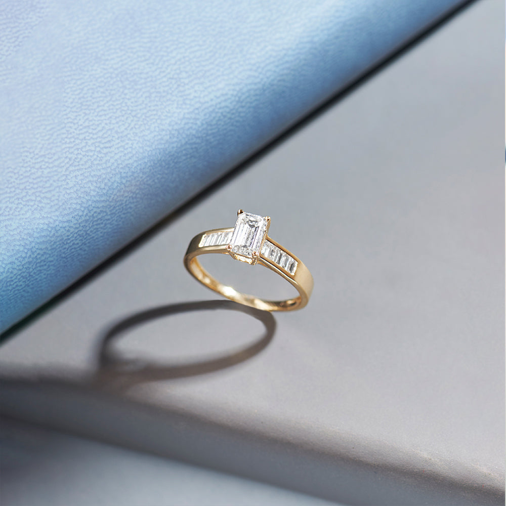 Emerald Solitaire Diamond Ring, 14K Gold Vermeil, 1 ct Lab Grown Diamond-1