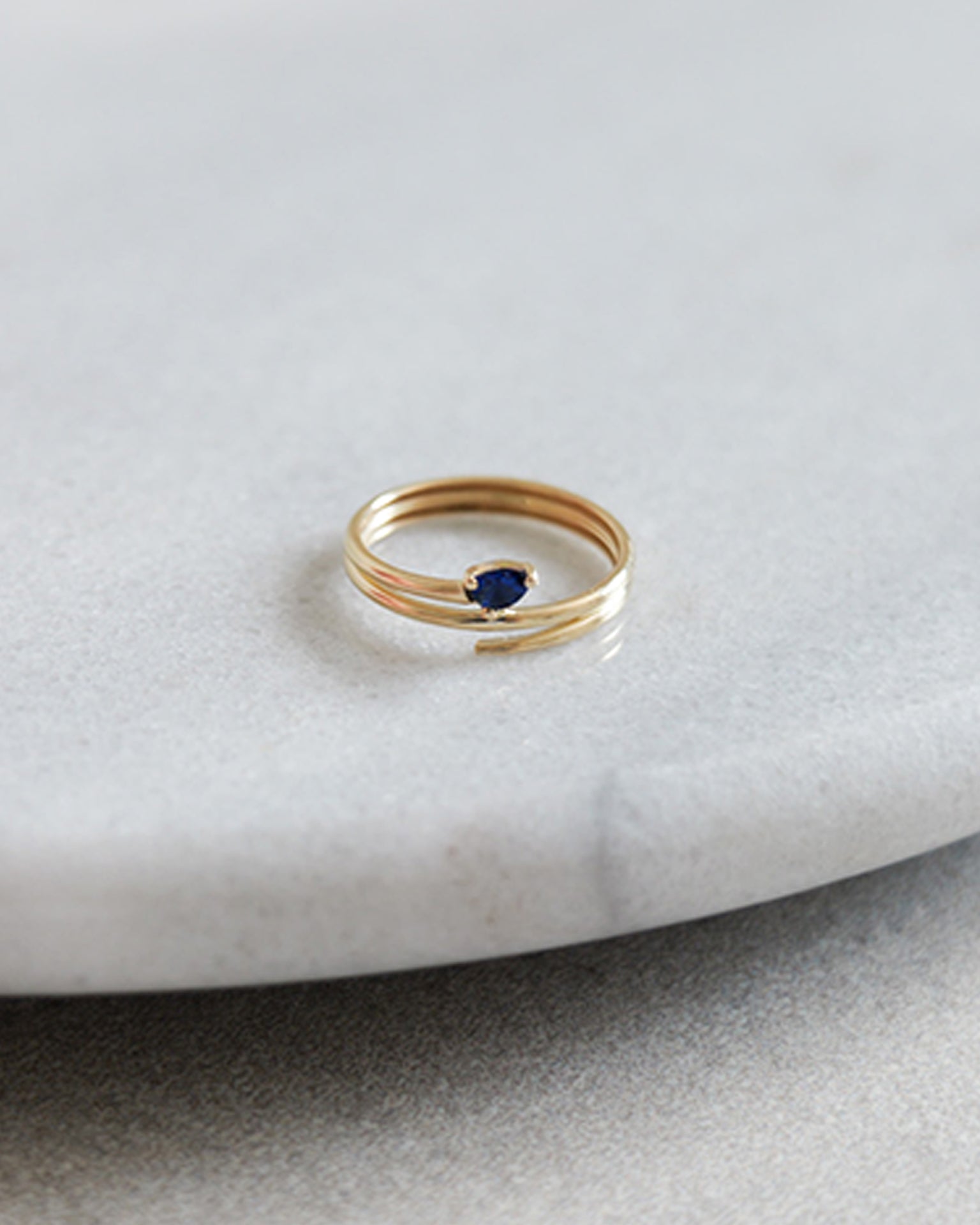 Gold Blue Stone Ring, 10K Solid Gold-5