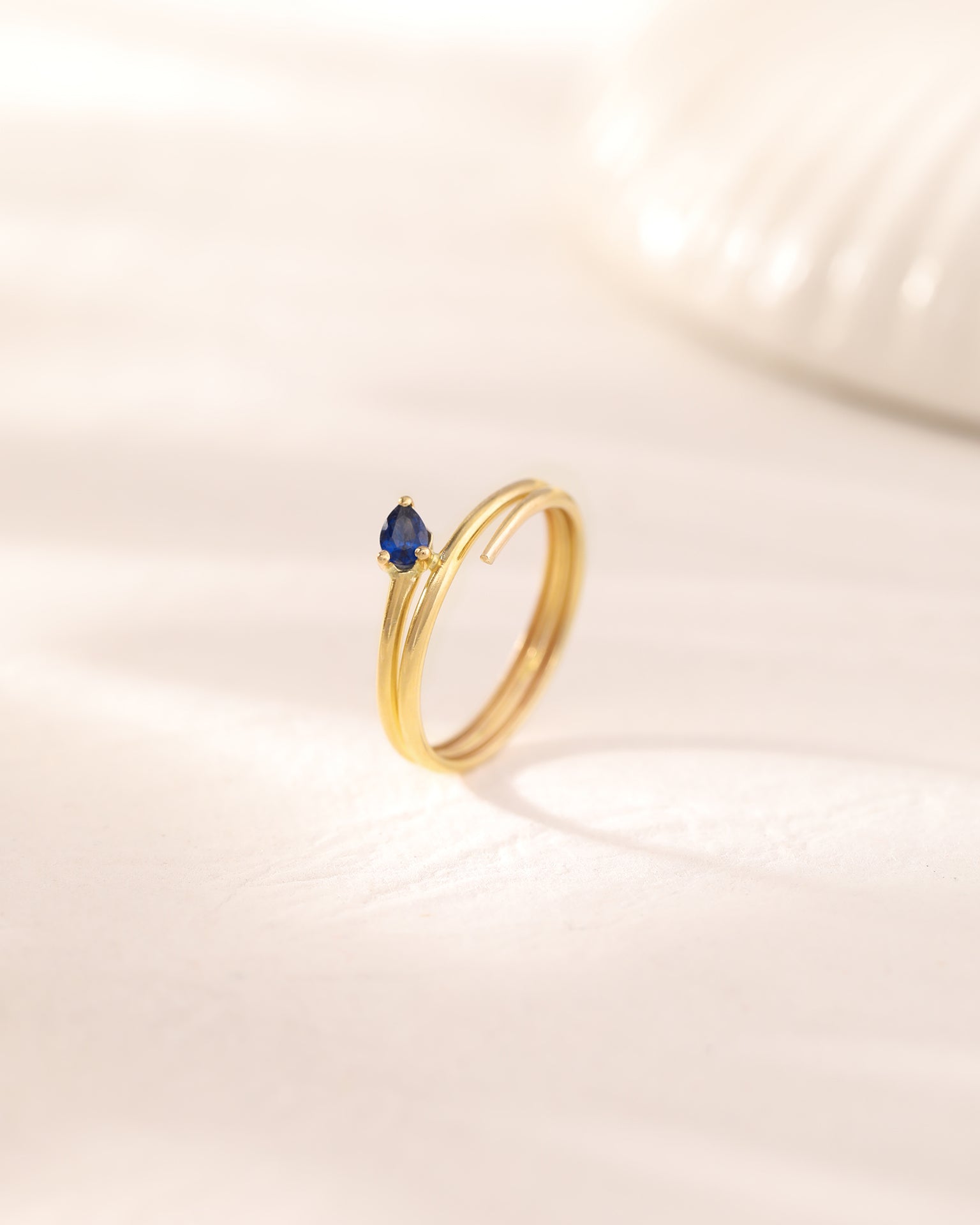 Gold Blue Stone Ring, 10K Solid Gold-4
