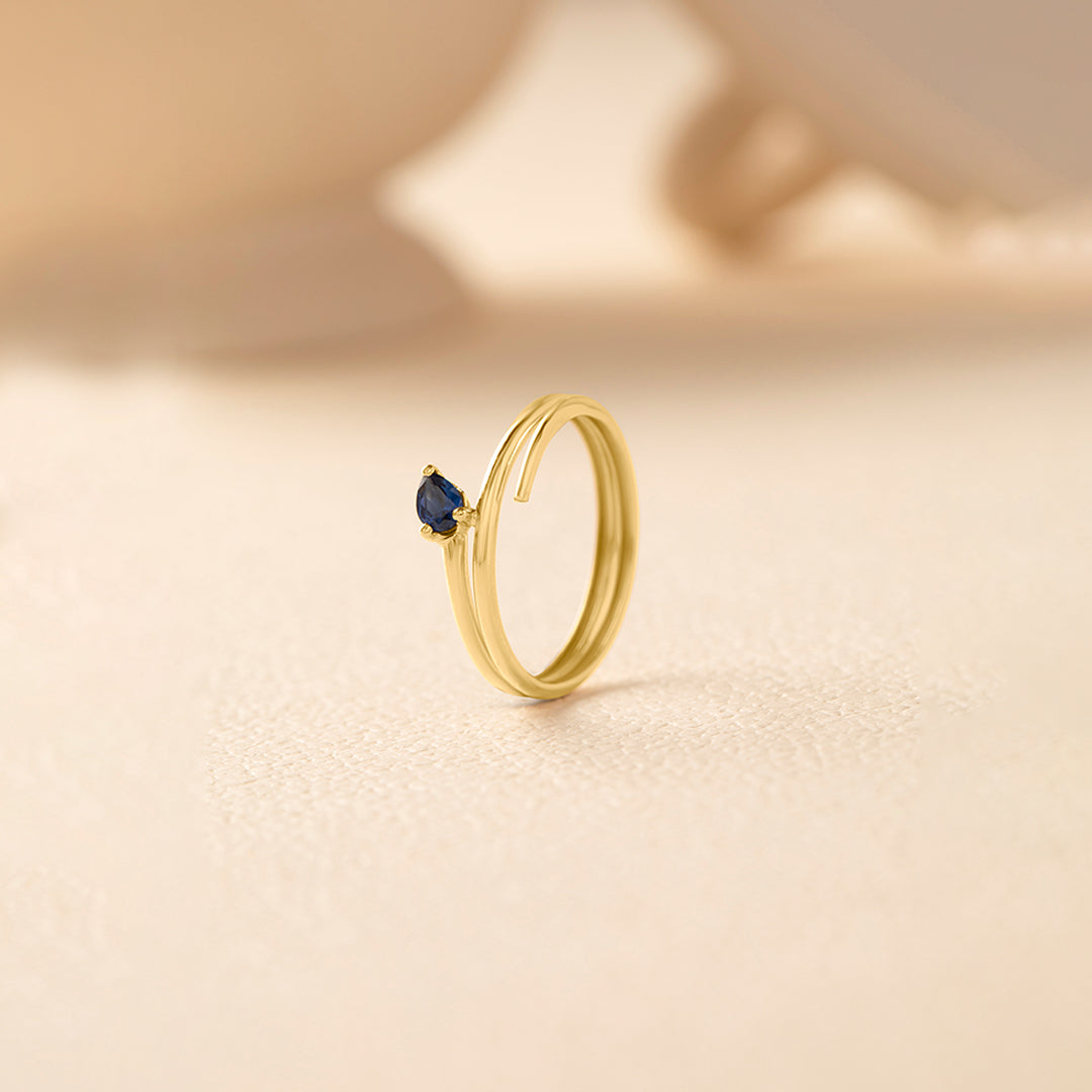 Gold Blue Stone Ring, 10K Solid Gold-1