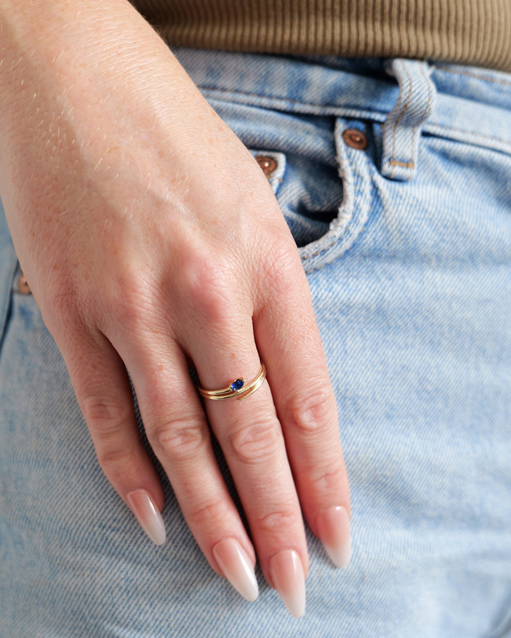 Gold Blue Stone Ring, 10K Solid Gold-2