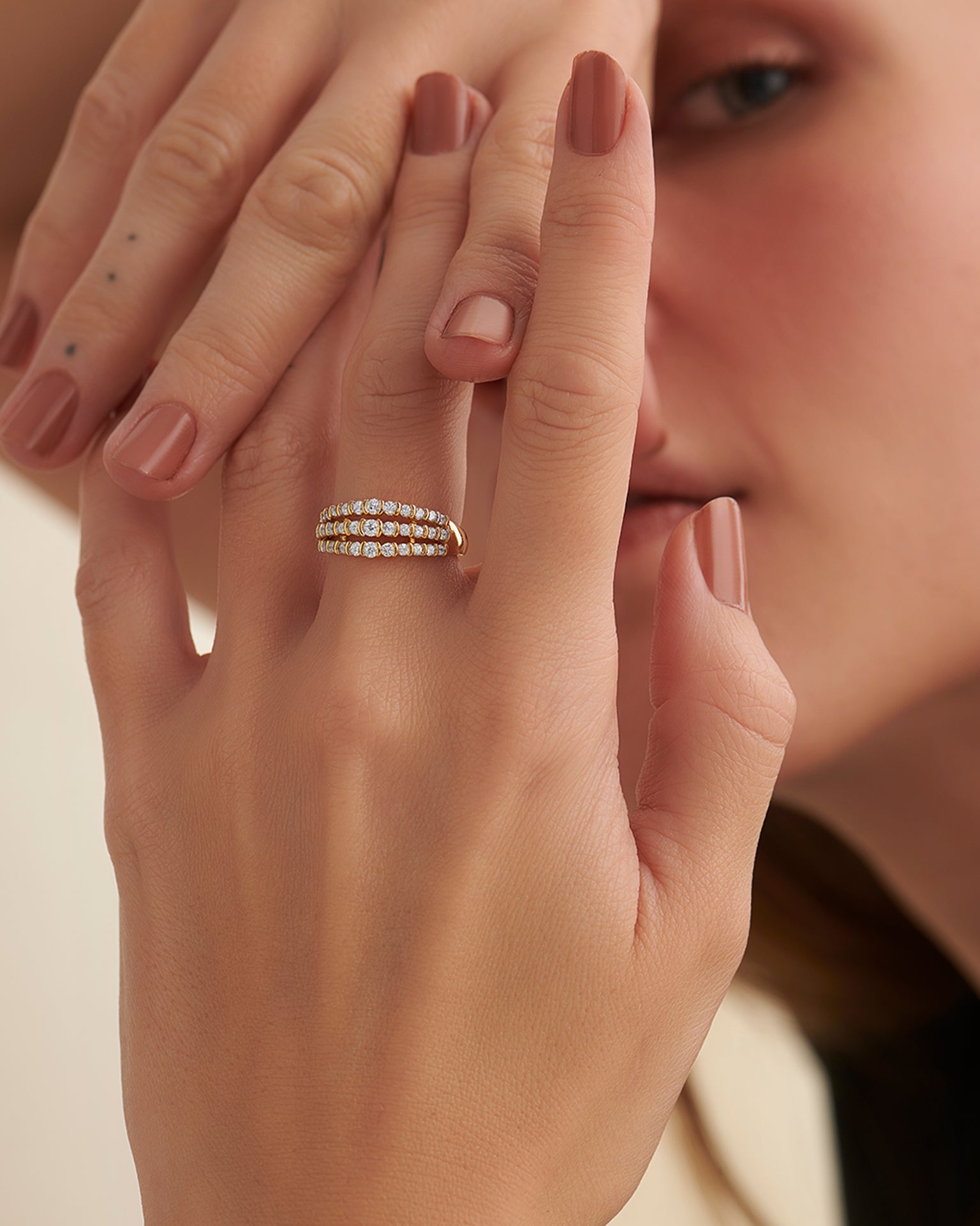 Stunning Three Row Diamond Ring, 14K Solid Gold, 5/8 ct Lab Grown Diamond-2