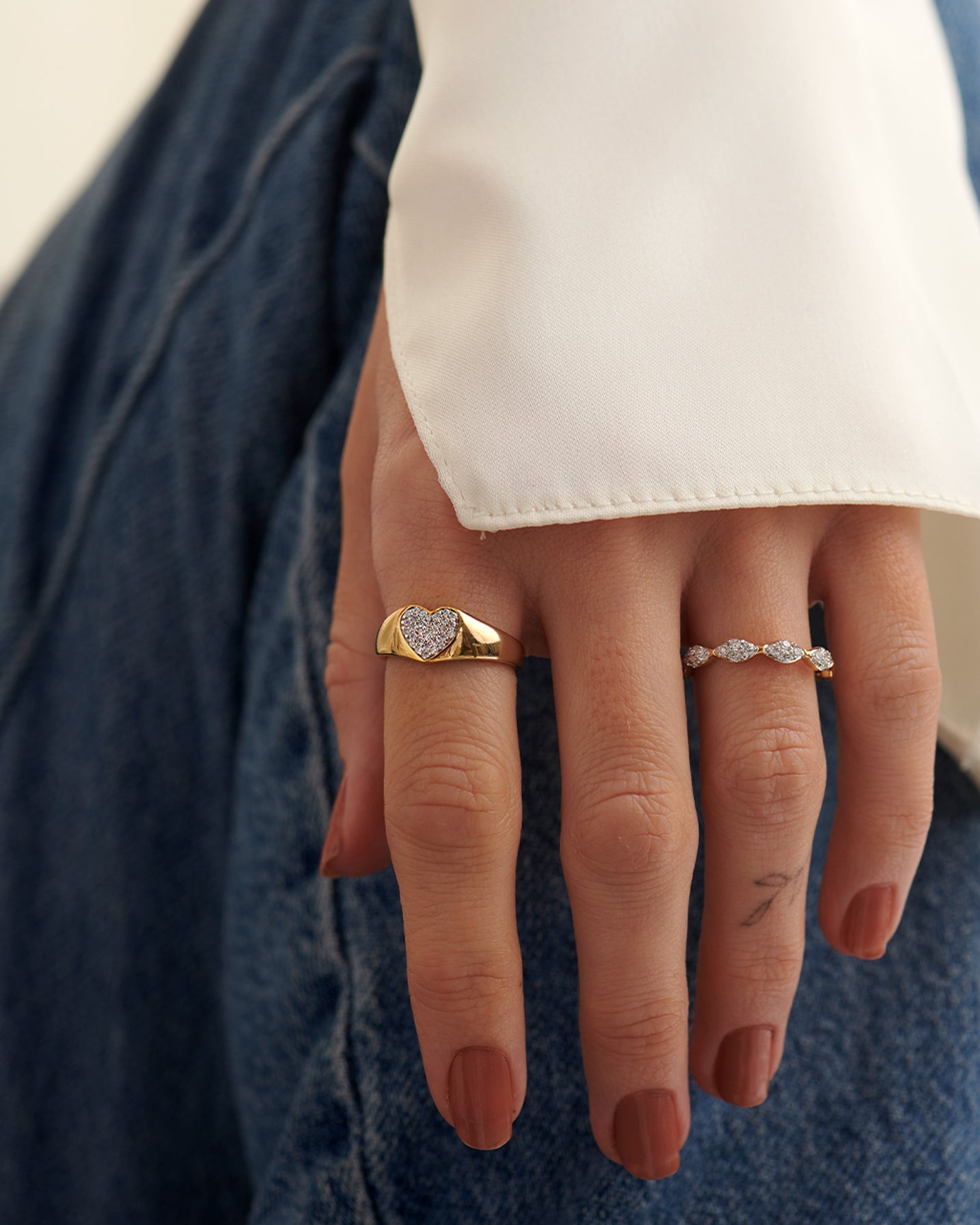 Heart Signet Ring, 14K Gold Vermeil, 1/5 ct Lab Grown Diamond-2