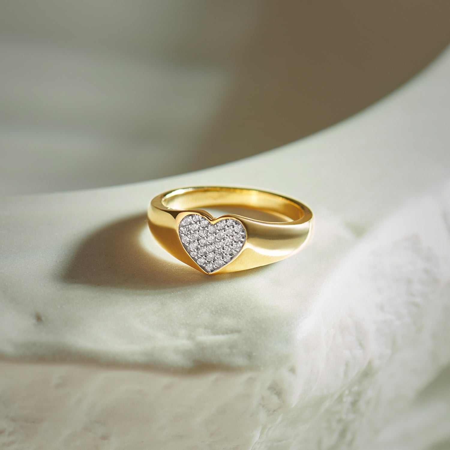 Heart Signet Ring, 14K Gold Vermeil, 1/5 ct Lab Grown Diamond-1