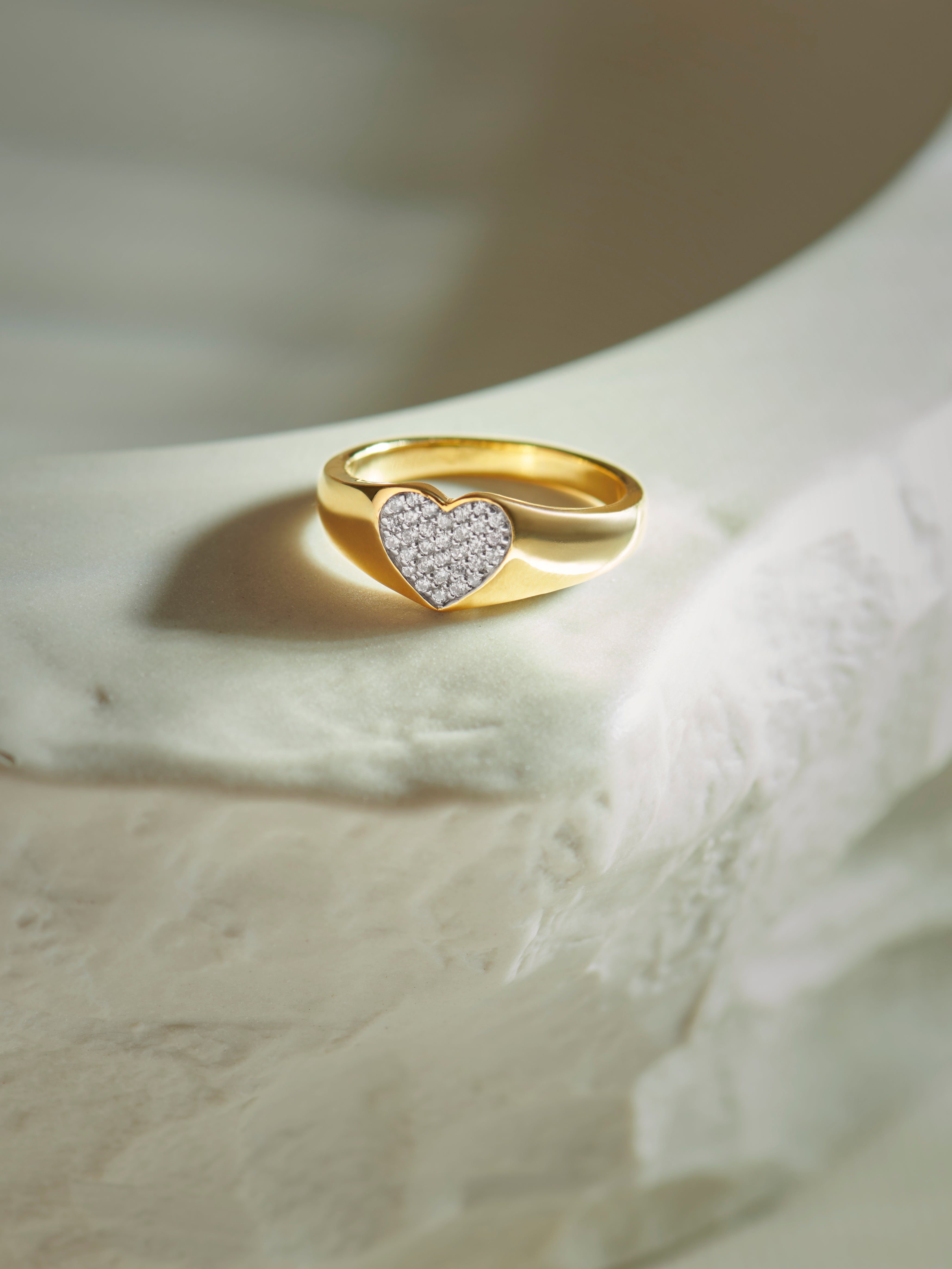 Heart Signet Ring, 14K Solid Gold, 1/5 ct Lab Grown Diamond-6